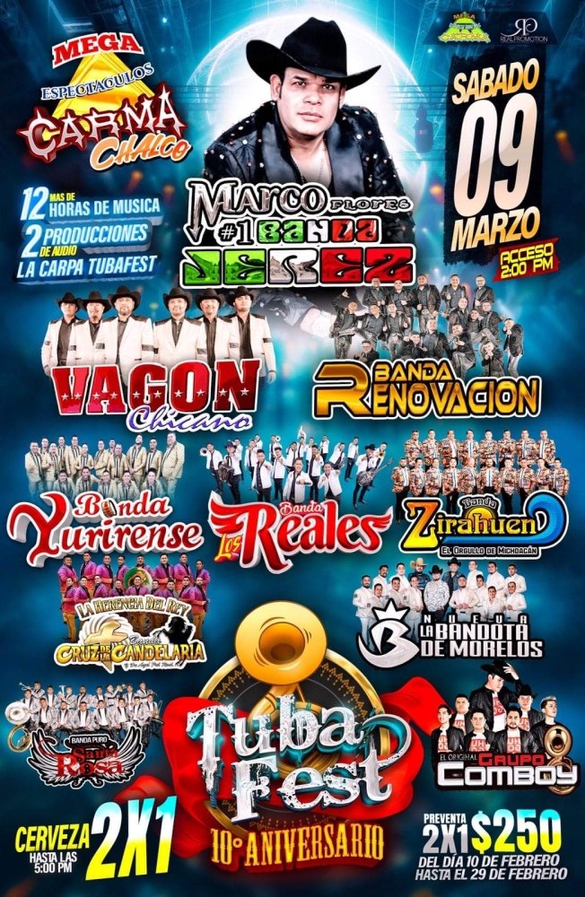 Tuba Fest en Mega Espectaculos Carma de Chalco, Marzo 2024 Dónde Hay