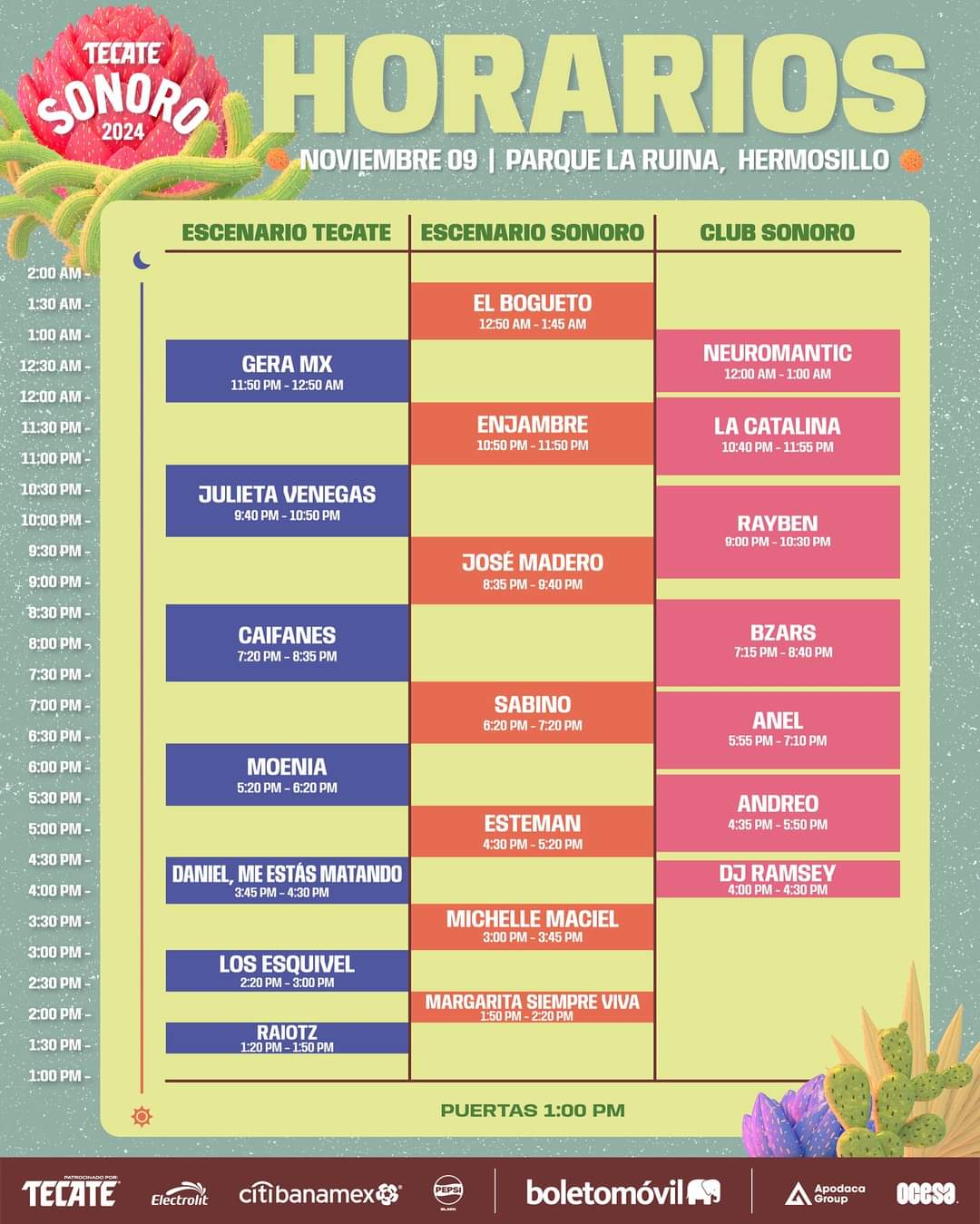 Horarios Festival Tecate Sonoro 2024
