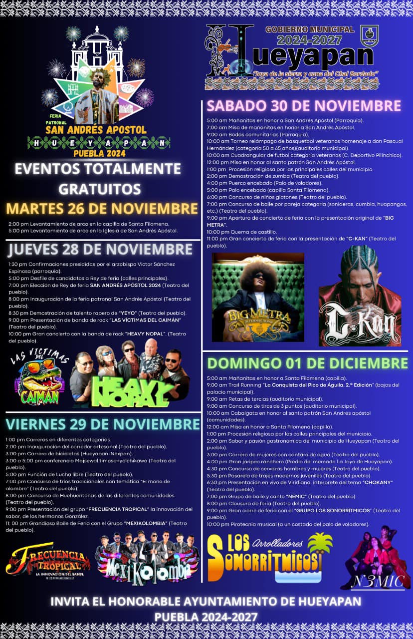 Programa, Feria Patronal San Andrés Hueyapan 2024