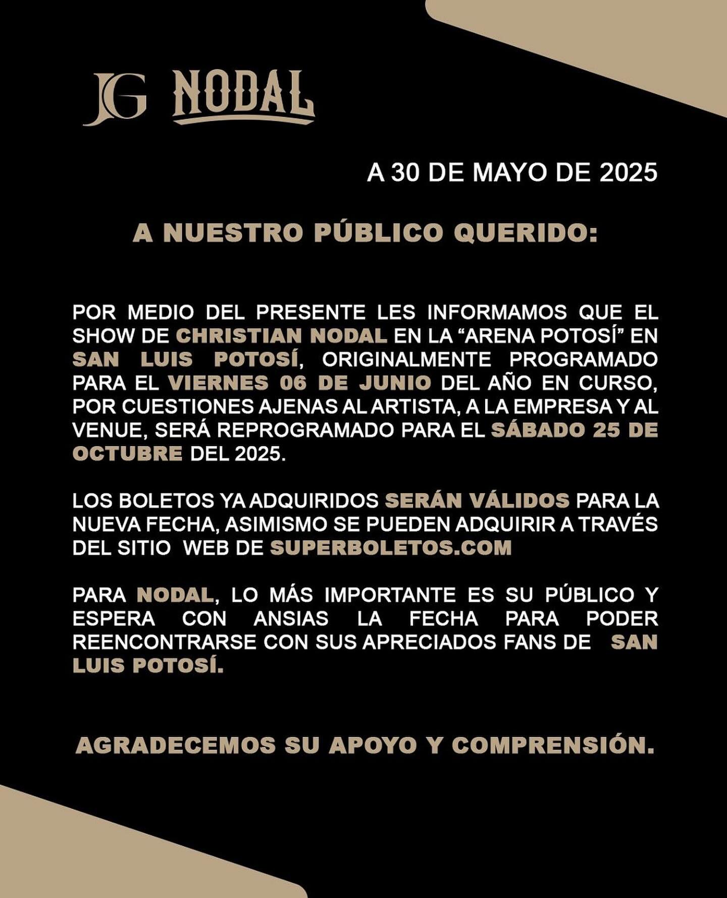 Nueva fecha para Christian Nodal en la Arena Potosí