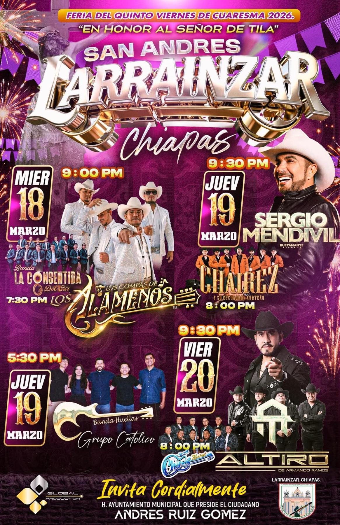 Cartelera artística Feria del Quinto Viernes San Andrés Larráinzar 2026