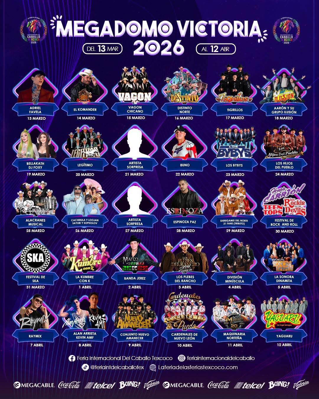 Cartelera Megadomo Feria Internacional del Caballo Texcoco 2026