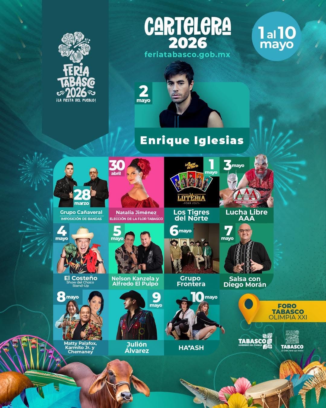 Cartelera Feria Tabasco 2026