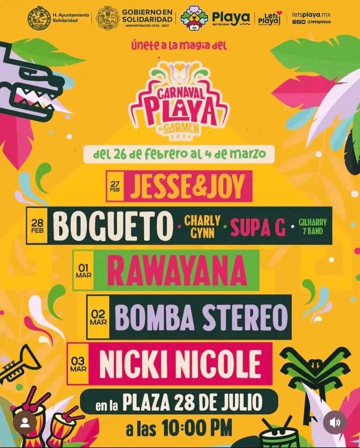 Cartelera estelar Carnaval Playa del Carmen 2025