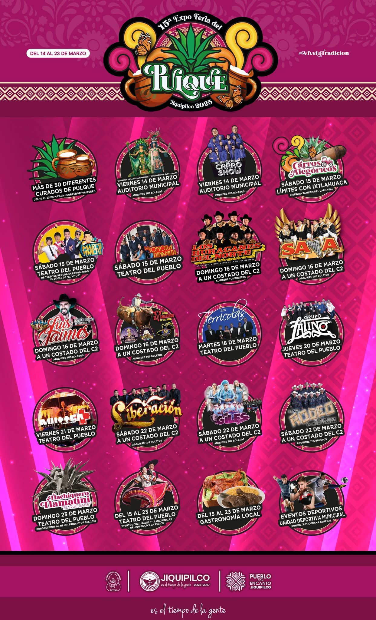 Cartelera artística 15º Expo Feria del Pulque Jiquipilco 2025