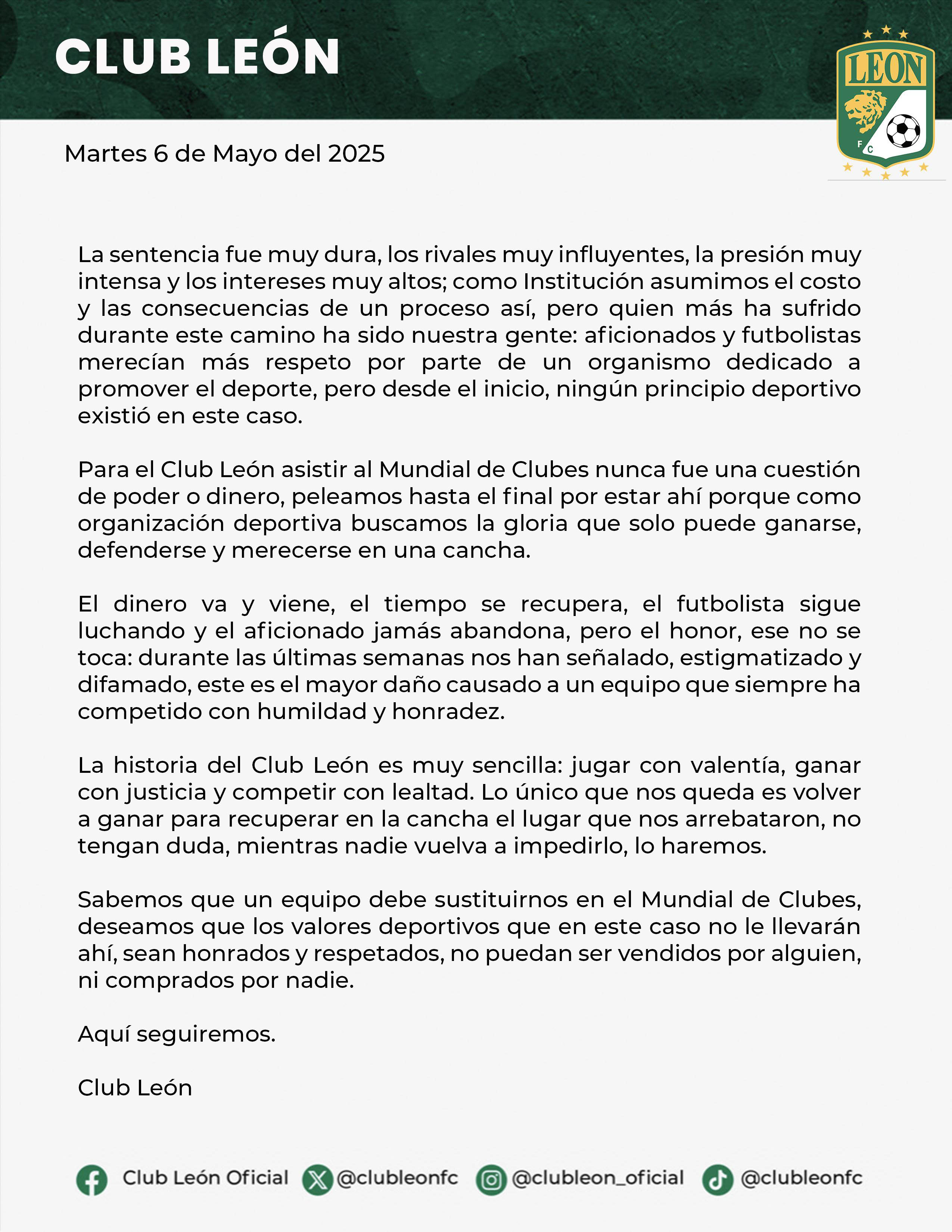 Comunicado del Club León
