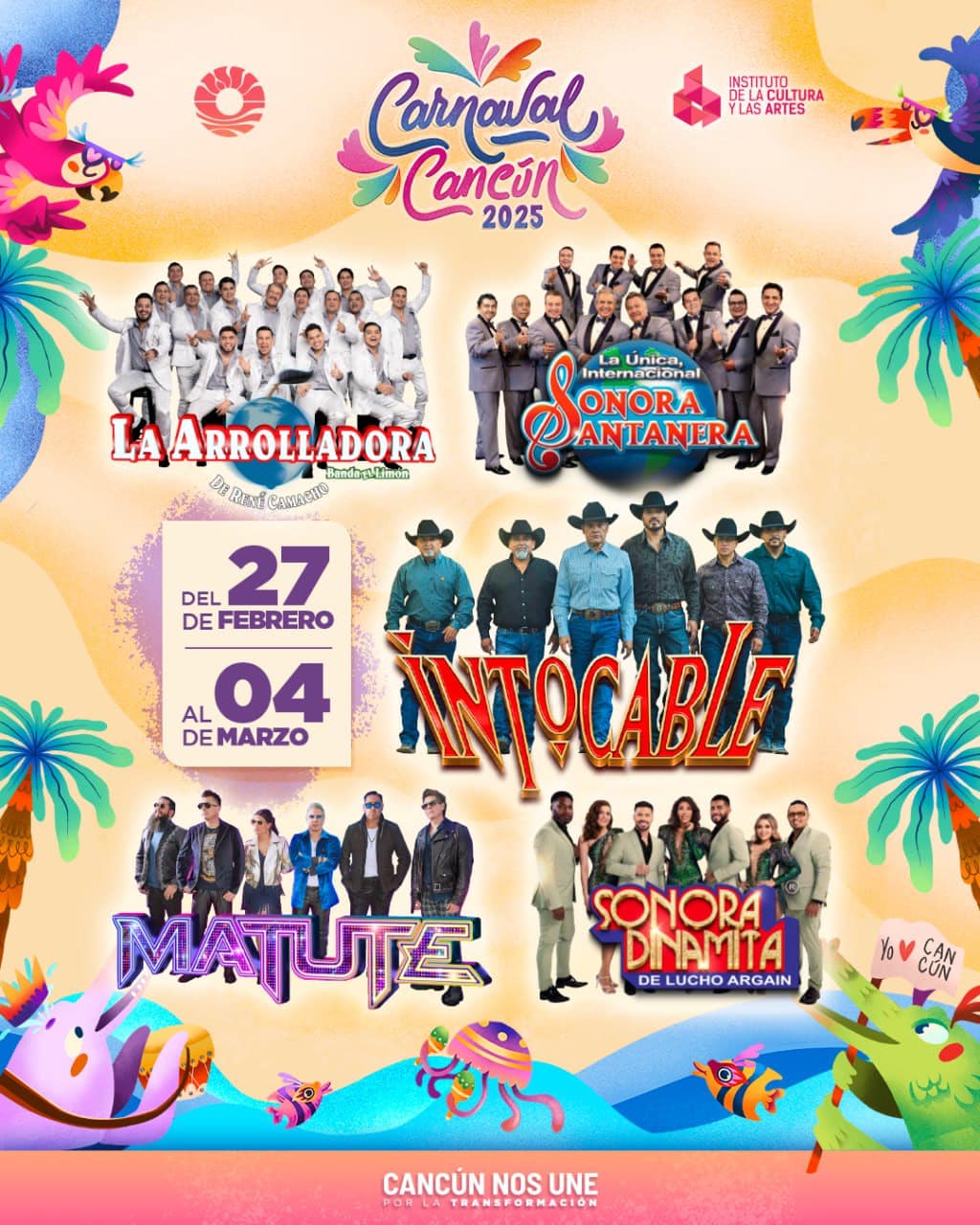 Cartelera artística Carnaval Cancún 2025