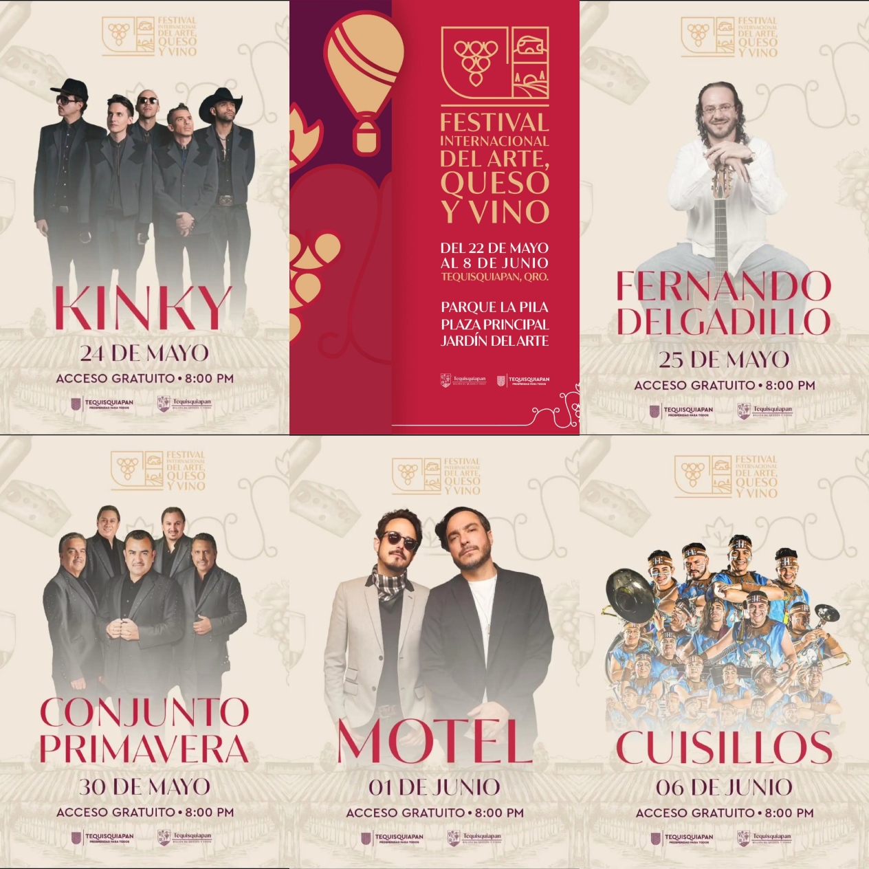 Cartelera Musical Festival Internacional del Arte, el Queso y el Vino Tequisquiapan 2025