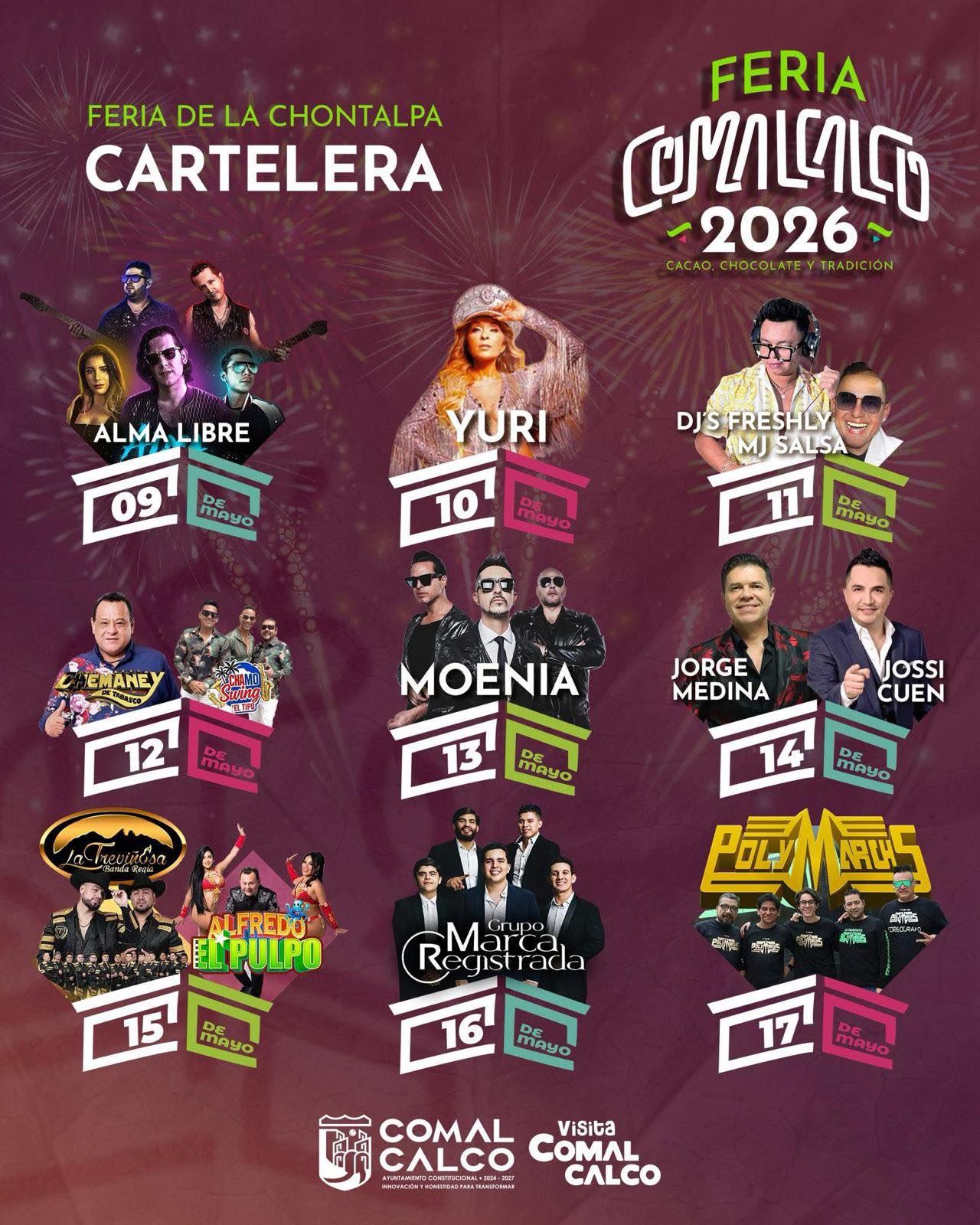Cartelera artística Feria Comalcalco 2026