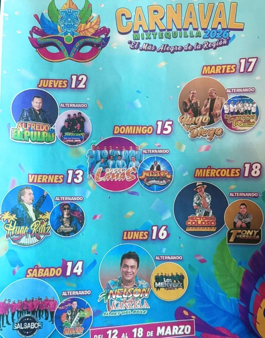 Cartelera Carnaval Mixtequilla 2026