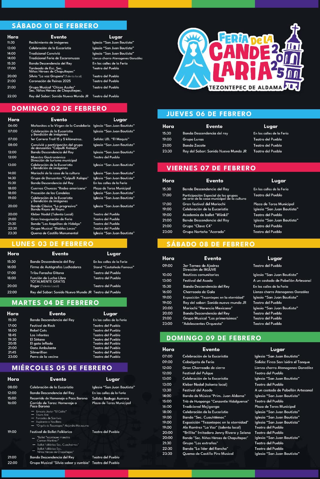 Programa Elenco estelar Feria de la Candelaria Tezontepec 2025