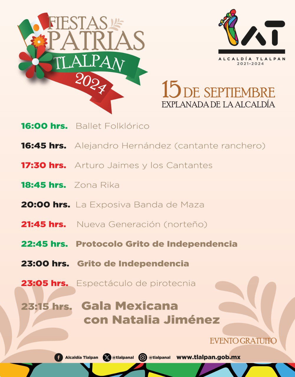 Programa, Grito Independencia Alcaldía Tlalpan 2024