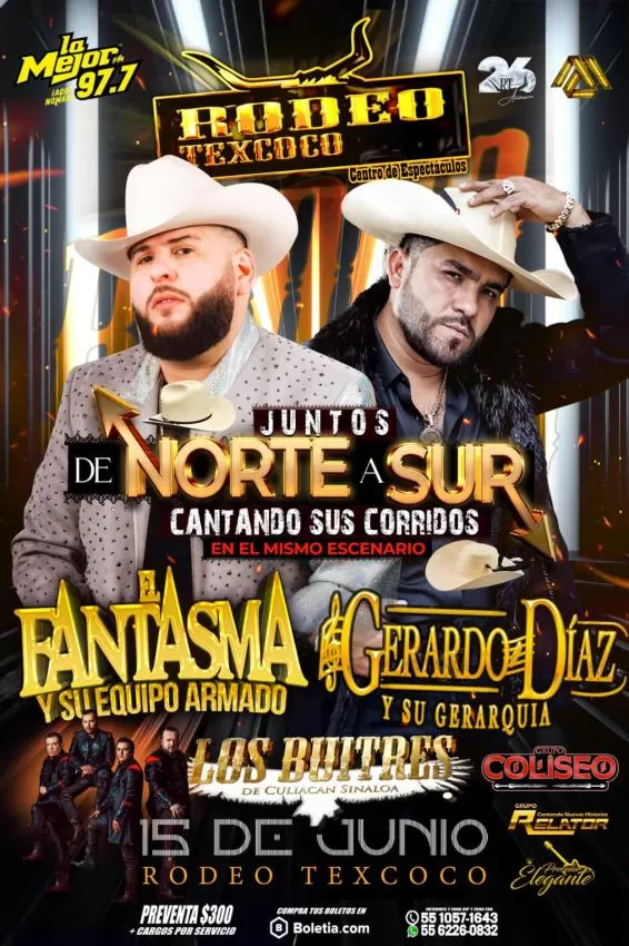 El Fantasma, Gerardo Díaz y Los Buitres en el Rodeo Texcoco, Junio 2024