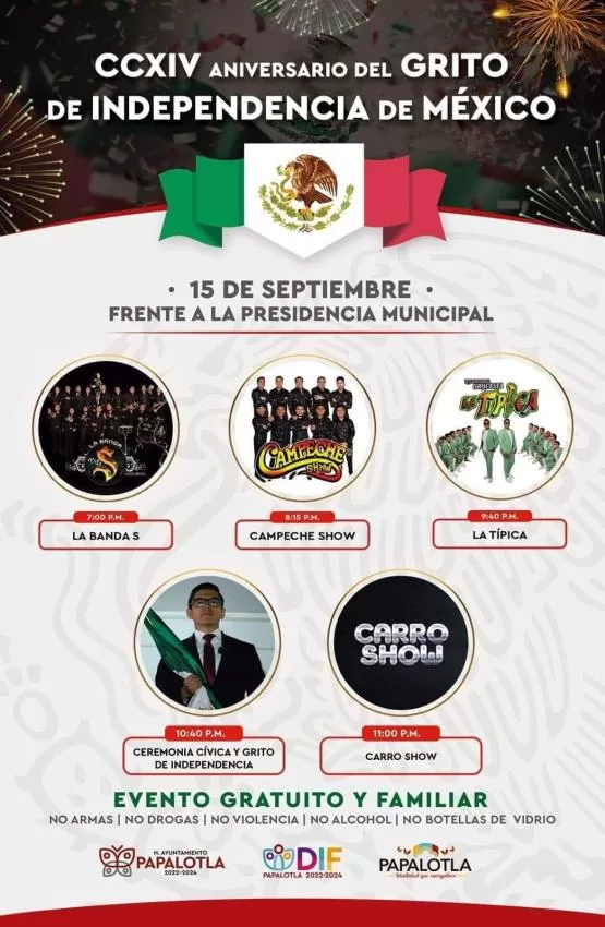 Grito de Independencia 2024 en Papalotla, Edomex