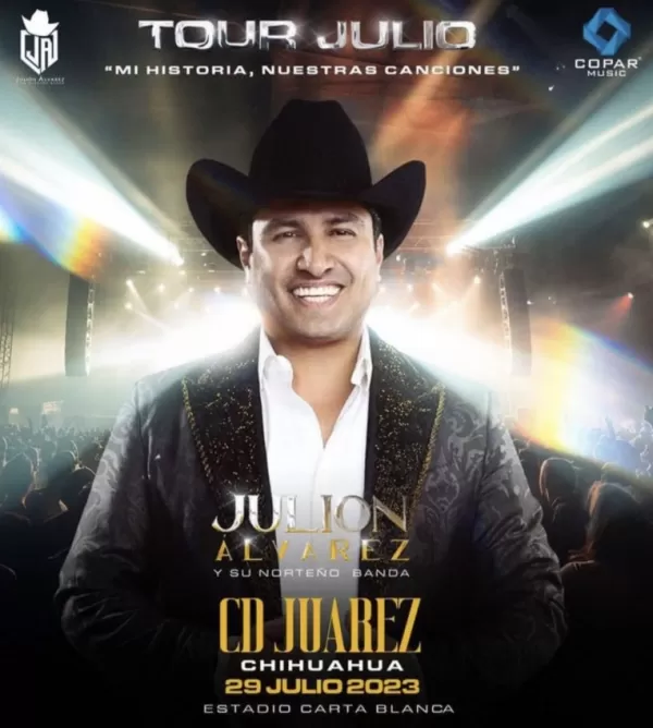 Julión Álvarez en el Estadio Carta Blanca, Ciudad Juárez, Chihuahua, Julio 2023