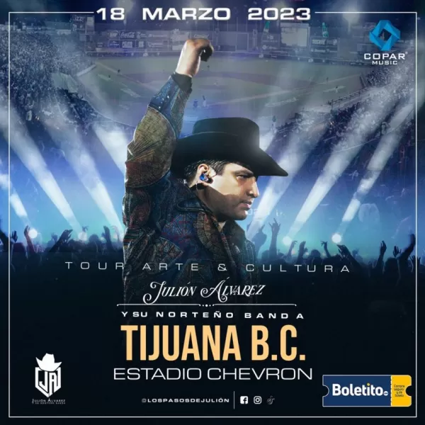 Julión Álvarez en el Estadio Chevron de Tijuana, BC, marzo 2023