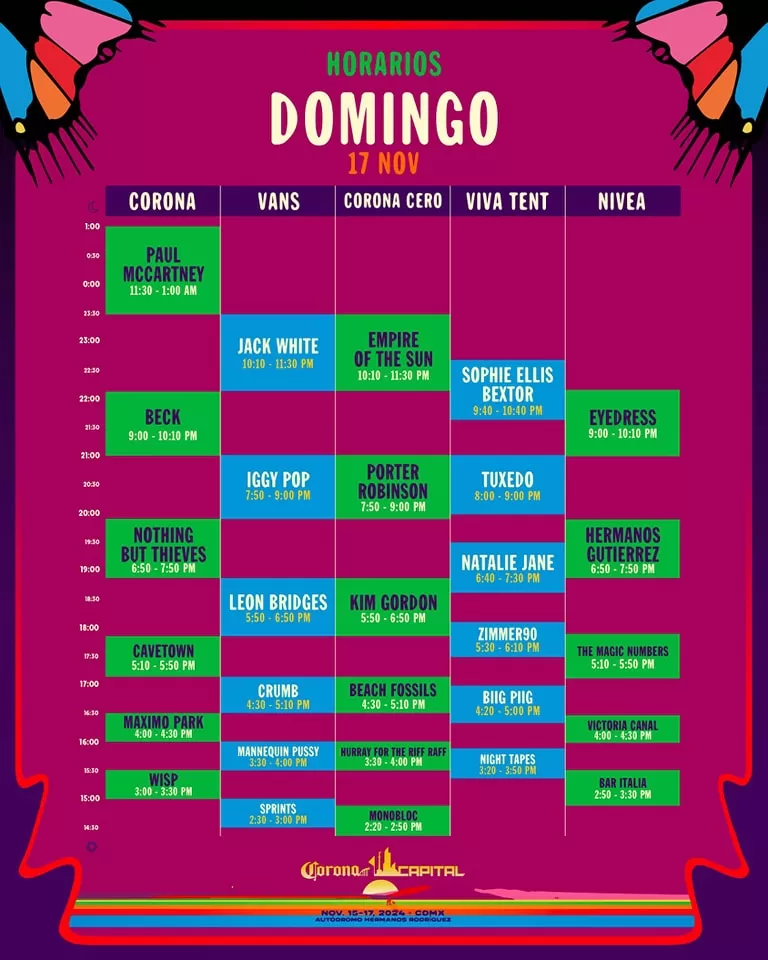 Horarios, Corona Capital 2024