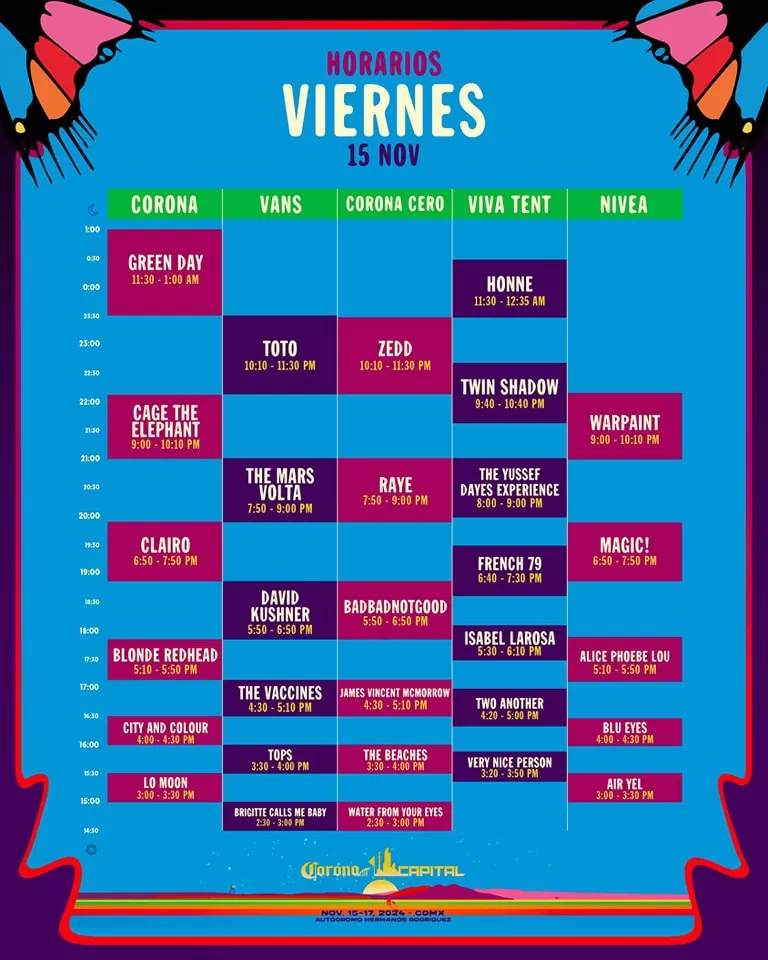 Horarios, Corona Capital 2024