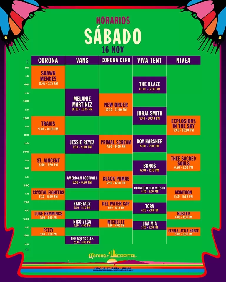 Horarios, Corona Capital 2024