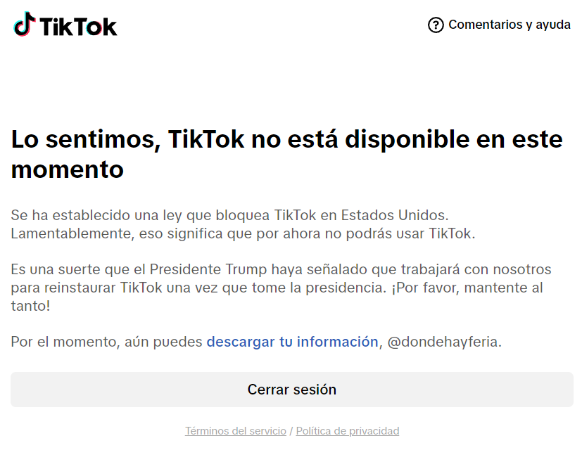 TikTok deja de funcionar en Estados Unidos